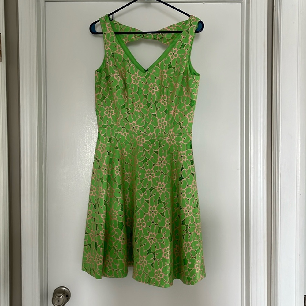 SIZE 8 VINTAGE LILLY PULITZER GREEN/PINK FIT & FLARE DRESS